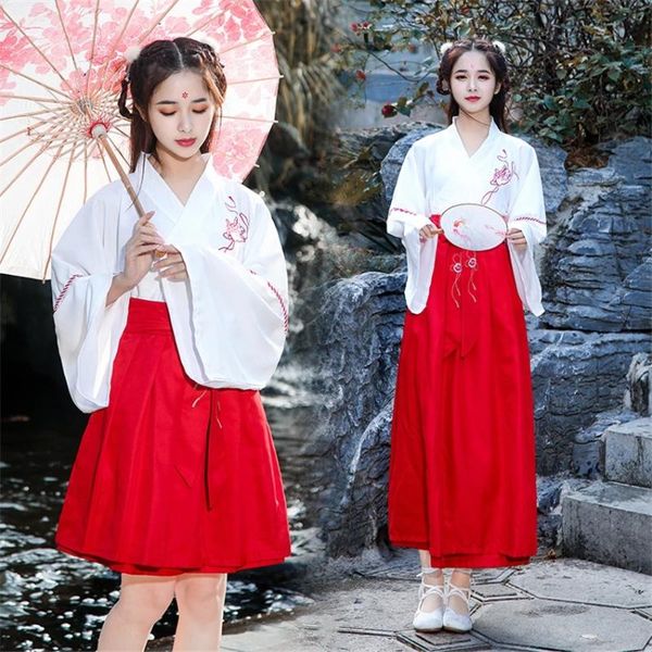 

woman japanese kimono dress elegant oriental haori yukata fairy chinese hanfu embroidery pography party wear skirt ethnic clothing, Red