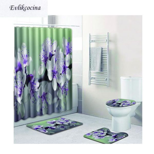 

bath mats purple flowers heart casa de banho banyo bathroom carpet toilet set tapis salle bain alfombra bano