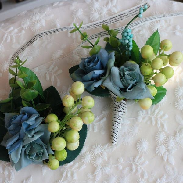 

pcs/lot blue berry bride wrist flower and bridegroom corsage for wedding decorative flowers & wreaths
