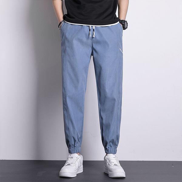 

2021 new casual harem pants spring autumn men korean solid fashion loose fit drawstring streetwear ankle length pants men, Black