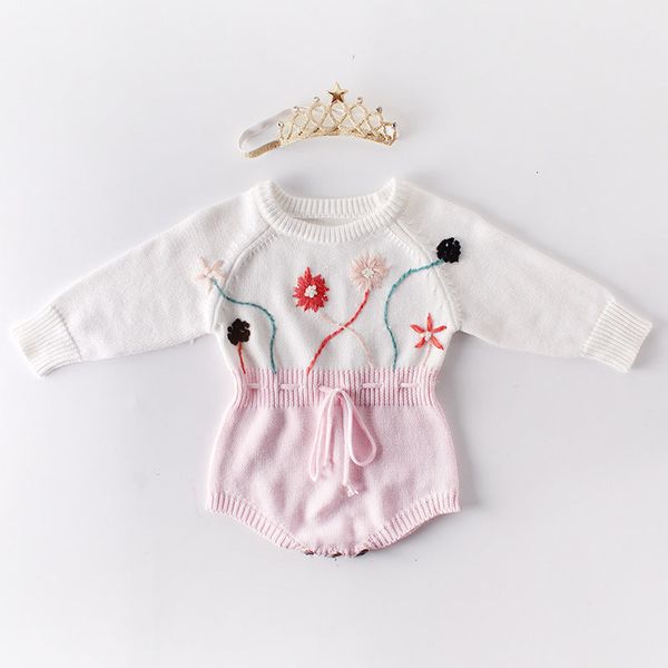 

0-2yrs autumn winter baby clothes bodysuit long sleeve embroider knit infant girls rompers black friday wuy9, Blue