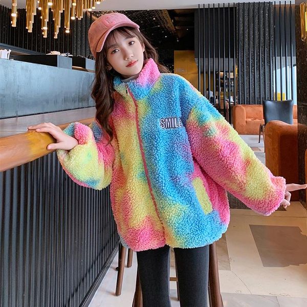 

jackets girls plus velvet padded jacket autumn and winter wool sweater 2021 medium big boy western style tie-dye warm top, Blue;gray