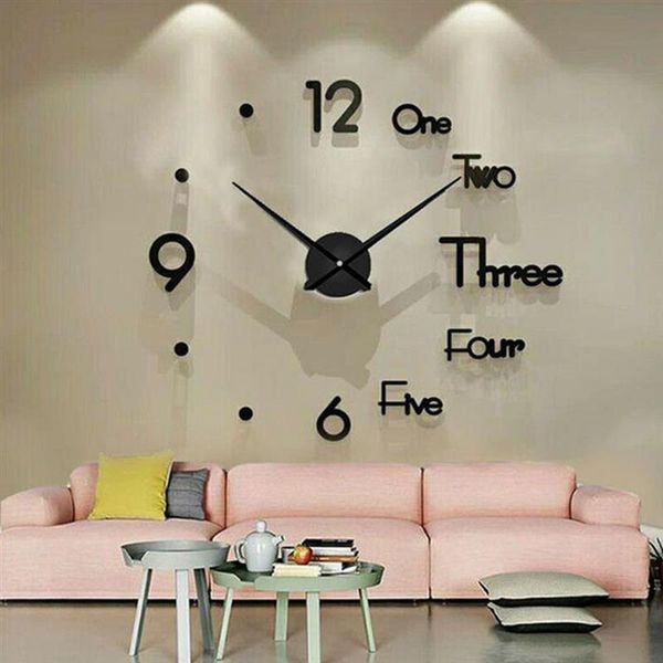 Orologi da parete Orologio 3D moderno muto Orologio fai da te con meccanismo a specchio acrilico grande Adesivo senza cornice Home Office Living Room Decor