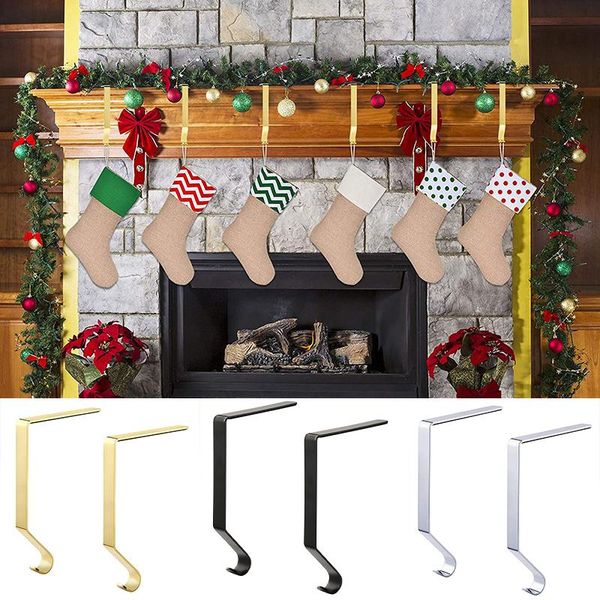 

hooks & rails 2pcs home christmas stocking mantel hanger multifunctional metal holder hook fireplace supplies