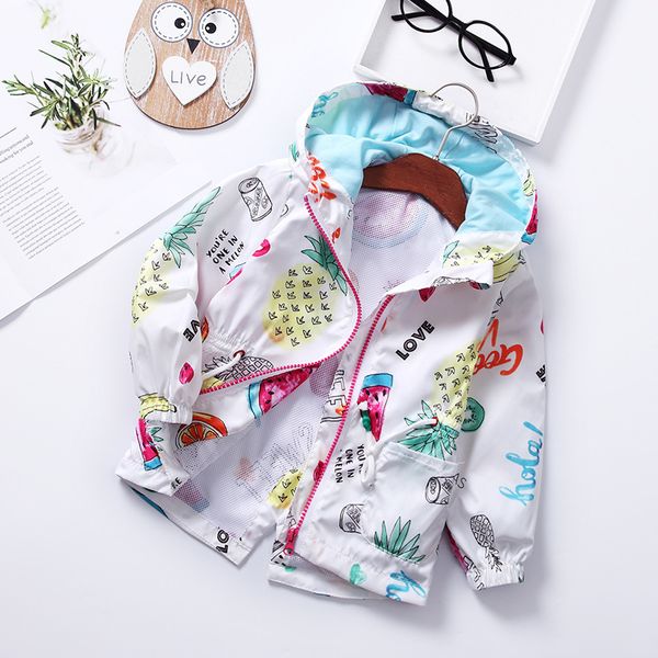 

unicorn kids clothes trench coat for baby children windbreaker for girls waterproof raincoat hooded graffiti jacket 2-4-6-8 year, Blue;gray