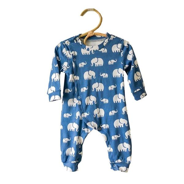 

born baby boy clothes long sleeve autumn winter cotton romper elephant printed front open jumpsuits 0-18m toddler boys, Blue