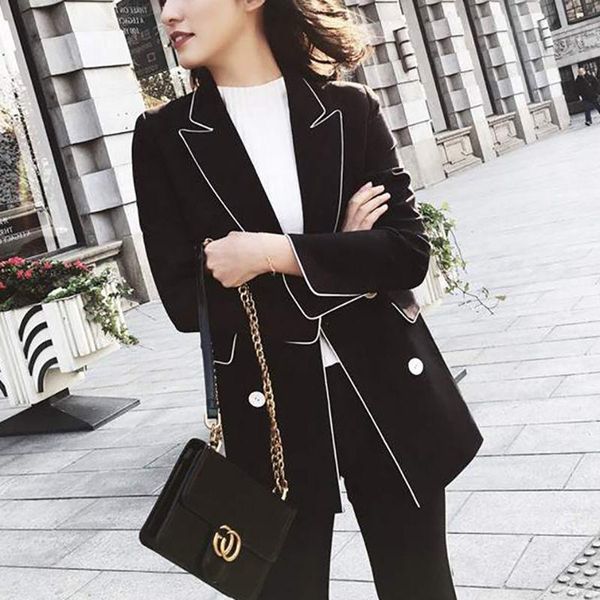 

women's suits & blazers women 2021 spring autumn fashion office wear double breasted blazer coat female vintage long sleeve outwear lad, White;black