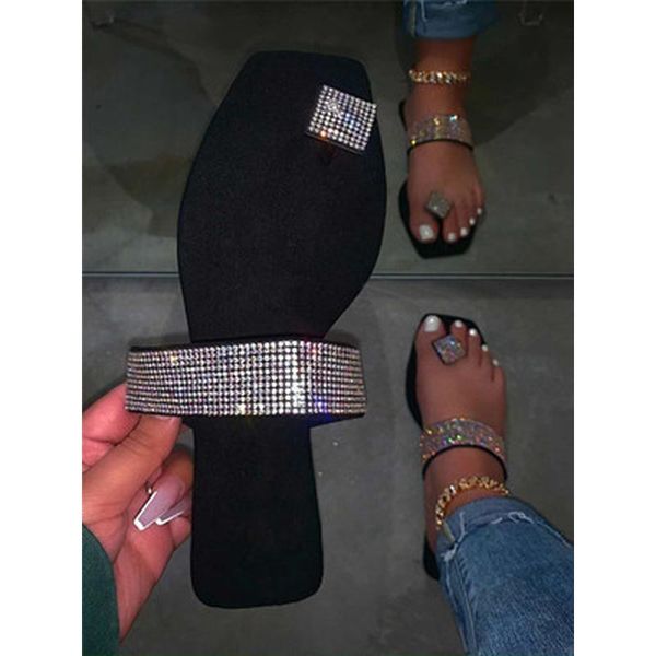 

slippers siddons luxury crystal flip flops women summer open toe hollow ladies casual flats shoes slip on female beach, Black