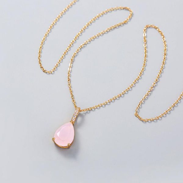 

pendant necklaces fashion micro inlay zircon luxurious pink waterdrop necklace jewelry for women party gift copper gold chain, Silver