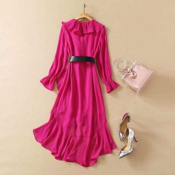 

capris chiffon 2021 spring summer casual clothes women v-neck chain beading belt long sleeve asymmetrical blue, Black;gray