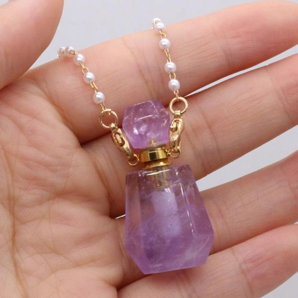 

pendant necklaces lady necklace natural semi-precious stone amethyst perfume bottle for christmas valentine's day jewelry gifts, Silver