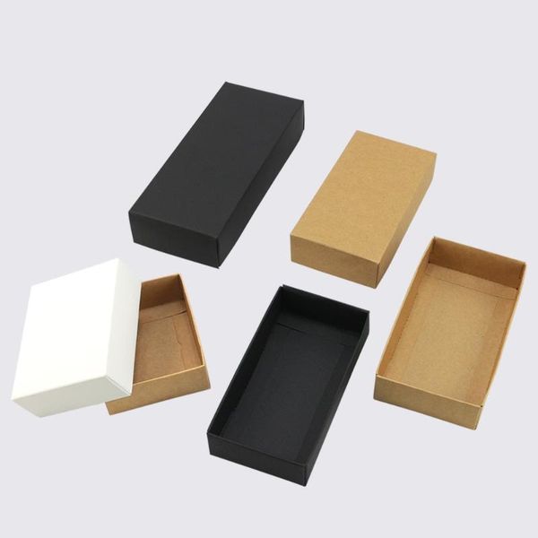 

10pcs white kraft paper gift cardboard box craft packaging black with lid carton wrap
