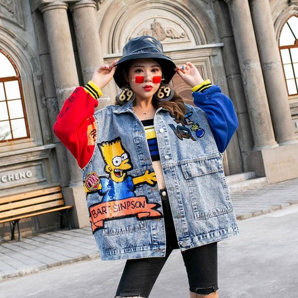 

women's jackets fashion's women cowboy heavy industry animal printed sequin blue jean denim coat spring autumn parkas outdoors, Black;brown