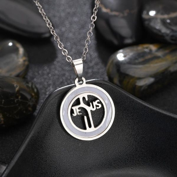 

pendant necklaces stainless steel necklace for women man round jesus choker engagement jewelry, Silver