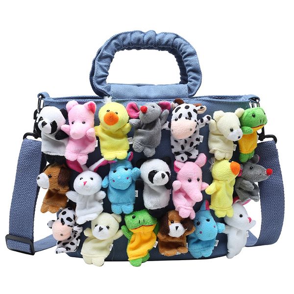

new style designer bag fashion girl handbag canvas one shoulder student cute cartoon doll blue and white wide shoulder strap adjustable shop