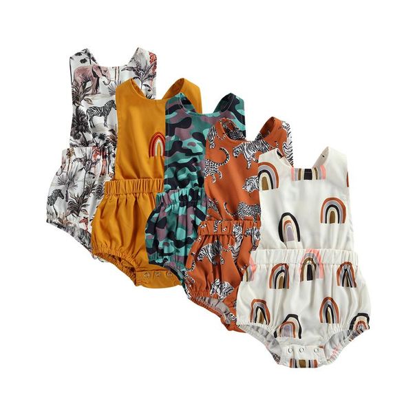 

style born baby boys girls lovely rompers cartoon/floral printed sleeveless backless jumpsuits 0-24m, Blue