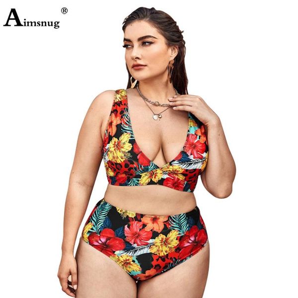 

one-piece suits women high waist bikini set model flower print two pieces swimwear large size swimsuits push up 2pcs outfits femme clothing