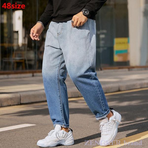 

men's jeans large straight size loose plus gradient color nine pants men ankle-length 42 44 46 48, Blue