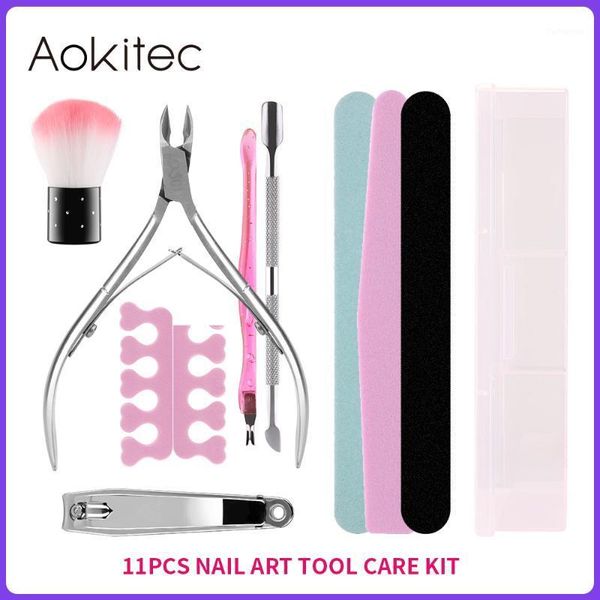 

aokitec 11pcs/set nail kit art sand files buffer sponge block brush cuticle pusher gel polish set manicure tools with box1