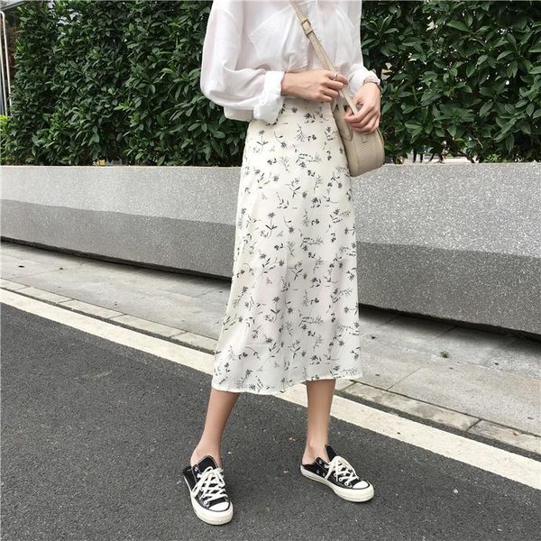 

skirts summer 2021 korean small fresh casual high waist floral skirt a-line women's medium length, Black