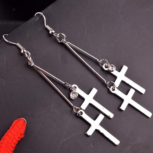 

cross tassels pendant earrings alloy simple fashion rhinestone eardrop jewelry gift for men women stud, Golden;silver