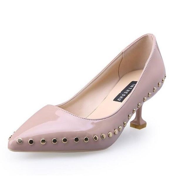 

dress shoes women pumps stilettos ladies pu slip on 6cm thin high heels pointed toe party wedding rivet shallow, Black