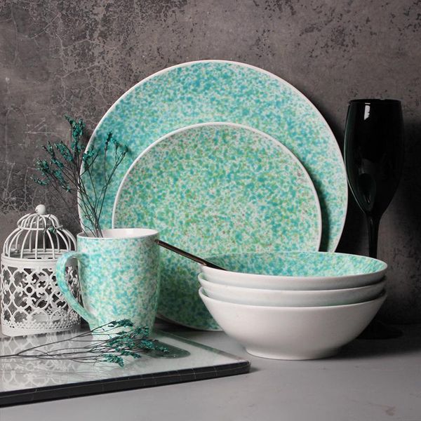 

dishes & plates retro glaze style foreign trade tableware creative ceramic bowl and plate combination home dining salad personality p