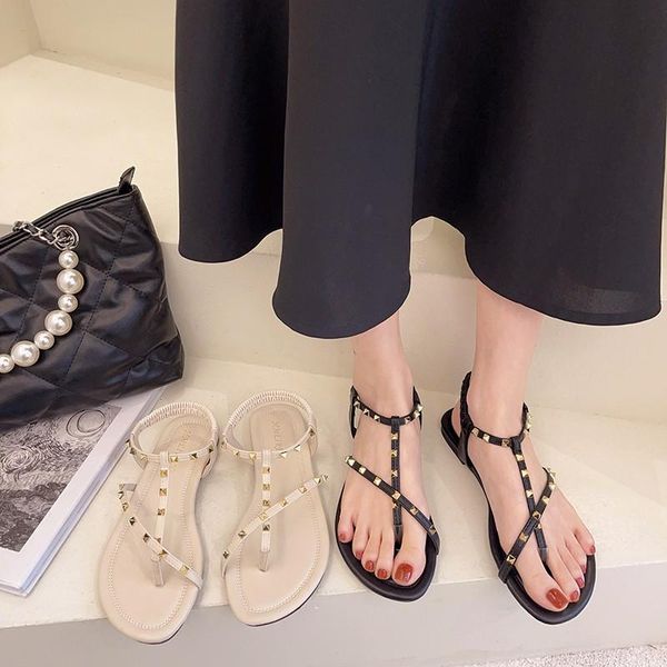 

sandals flat shoes rivet upper muller flip-on personalized comfortable non-slip soles fashion, Black