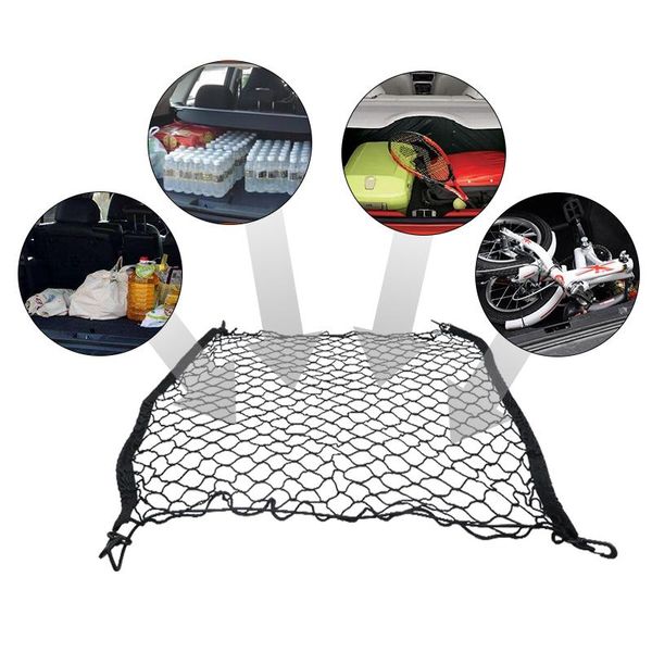 

car organizer strong elastic mesh luggage storage nylon stretchable net with 4 plastic hooks accessories