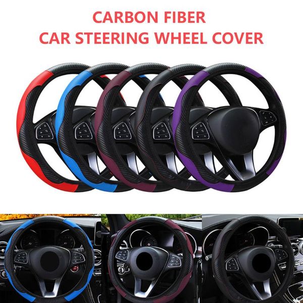 

steering wheel covers auto decoration car cover breathable pu leather carbon fiber cubre volante