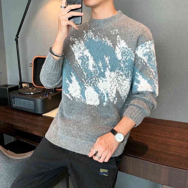 

sweaters three colors autumn thick winter loose male clothes 2021 fashion round turtleneck long-knit pullovers sleeve pull homme 8j3t, White;black