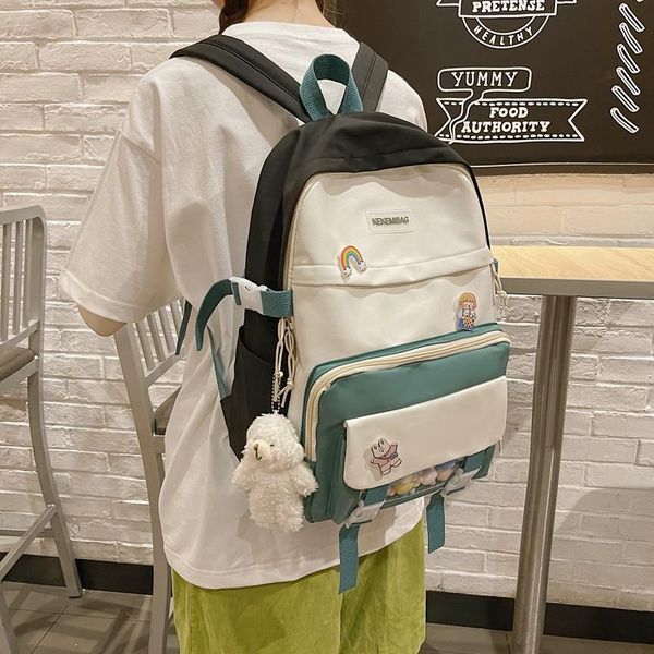 

backpack women student back cute female harajuku waterproof fashion school bag girl book kawaii pink green black rucksack nylon