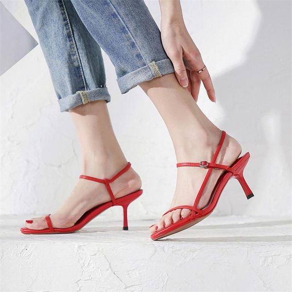 

sandals yeeloca summer women shoes natural genuine leather thin high heels party real buckle lady size 43, Black