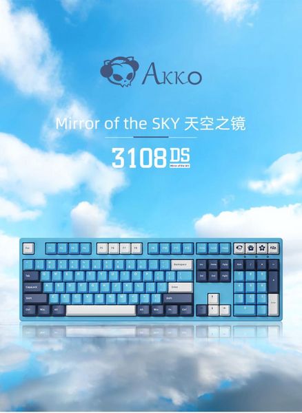 

keyboards akko 3108 the mirror of sky game keyboard 87/108 keys blue wired professional mechanical gaming