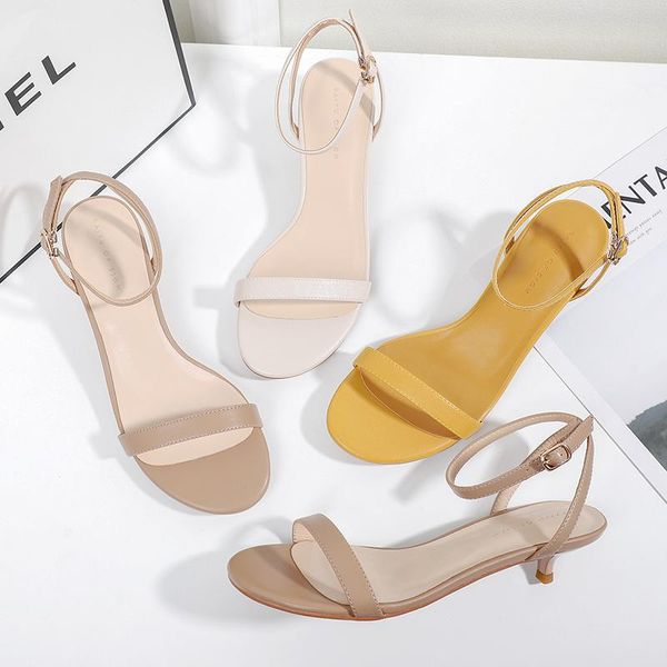 

sandals woman summer 2021 women cross-tied thin high heels 4cm solid nude beige slippers female elegant office lady pumps, Black