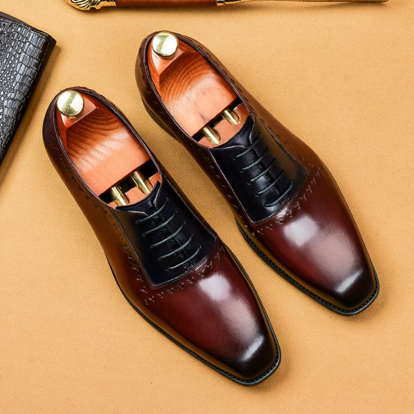 

italian mens oxford shoes genuine leather formal shoes men handmade fashion party office wedding mans dress shoe, Black