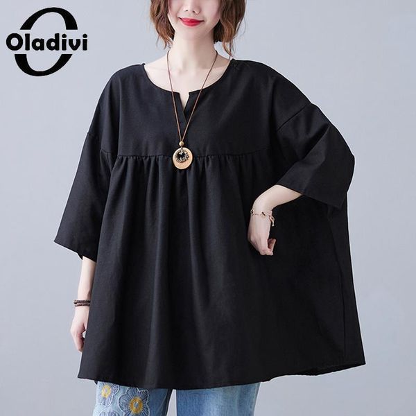 

women's blouses & shirts oladivi oversized women casual loose ladies summer half sleeve leisure tees tunics female blusas black 14272, White