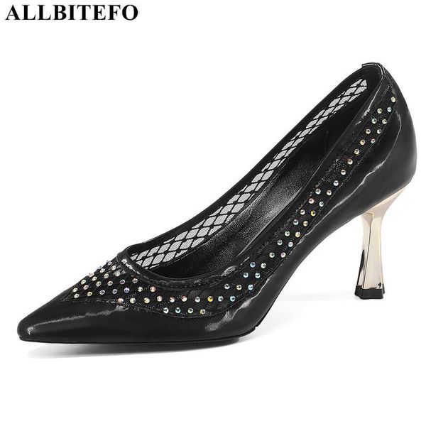 

dress shoes allbitefo cut out design natural genuine leather women heels summer fashion cool cow high heel, Black