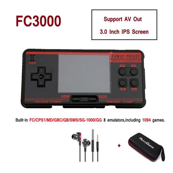 

retro handheld game player for fc3000 built-in 1094 games fc/cps1/md/gbc/gb/sms/gg/sg-1000 8bit 2gb tv out child gifts portable players