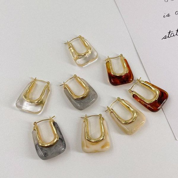 

hoop & huggie u-magical statement 4 designs geometric resin earring for women retro hollow gold color metallic jewellery, Golden;silver