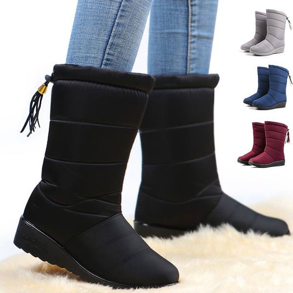 

boots waterproof winter snow women ankle fur plush down shoes tassel black booties fashion botas mujer invierno 2021