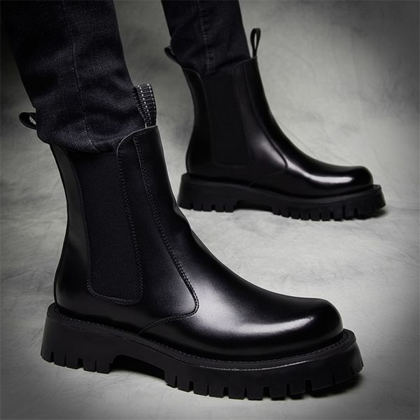 Designer de marca de lazer masculino botas de pele quente sapatos de inverno genuíno plataforma de couro boot moto ankle botas hombre zapatos 211022