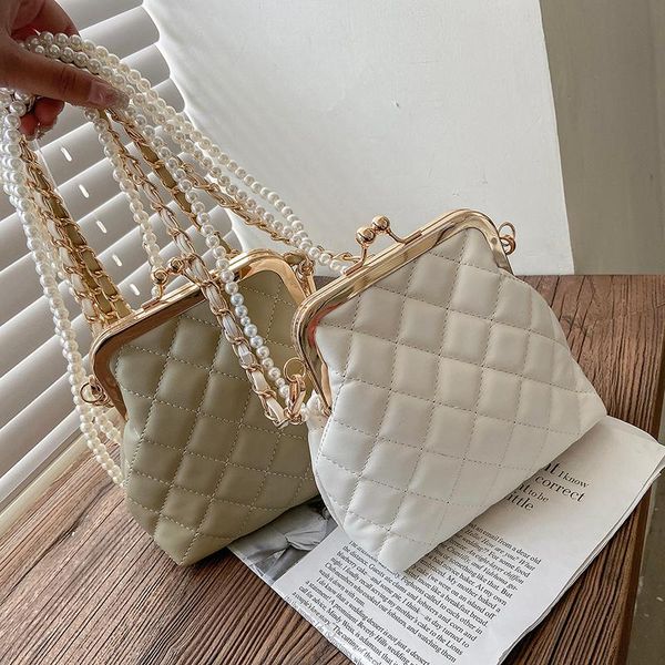 

evening bags 2021 lattice spring shell bag high-quality pu leather women's designer handbag travel shoulder pearl chain messenger