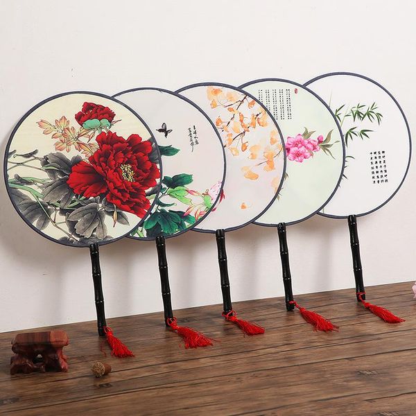 

other home decor 1pc 13 colors portable round hand fan chinese style vintage printing silk wedding party dance accessories