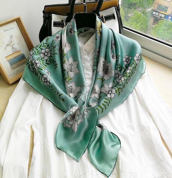 

scarves women's 100% pure silk 12mm printed big square scarf wrap kerchief 88cm 34.5" wj034, Blue;gray