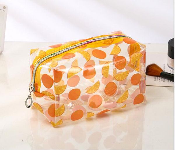 

10pcsmakeup bags women pvc transparent watermelon peach fruit prints cosmetic cute bags mix color