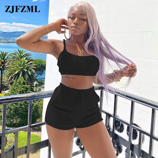 

women's tracksuits black/pink/red plush fur warm clothes for women casual tracksuit low neck sleeveless camisole drawstring biker short, Gray