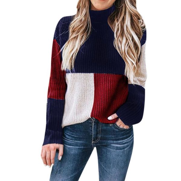 

women's sweaters womail women colorblock stand long sleeve sweater knit blouse clothing chompas de mujer invierno 705#3, White;black