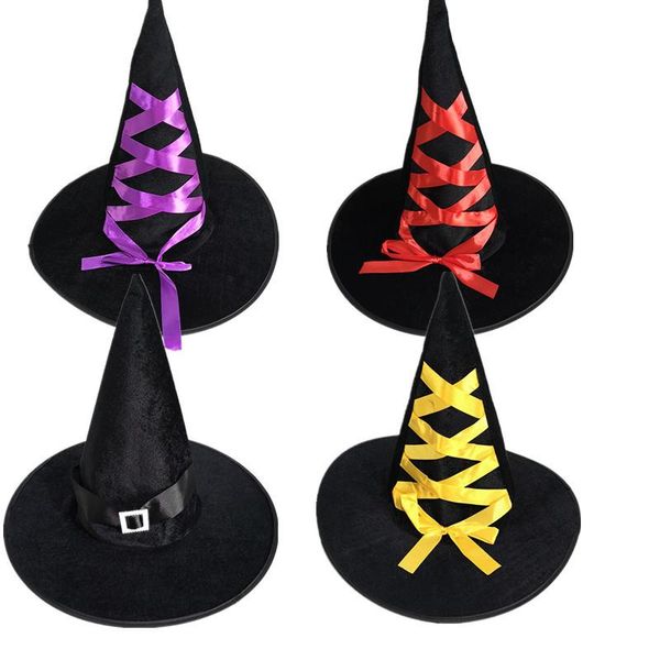 

party hats halloween hat velour witch sorceress hallowen fancy dress costume ribbon womens black accessory