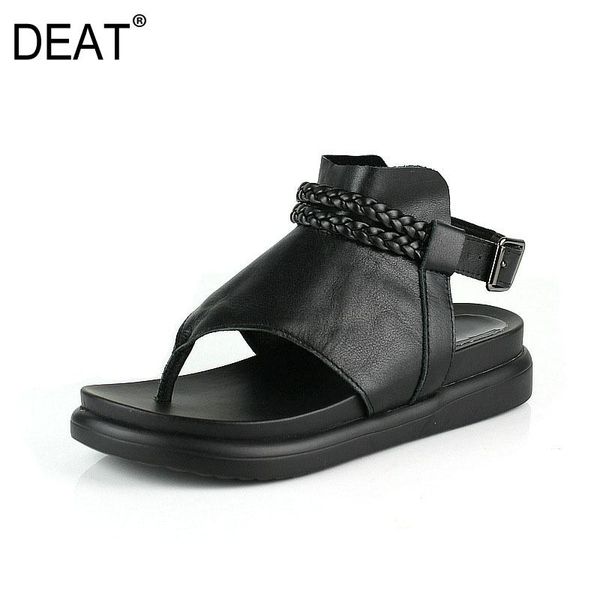 

[deat] 2021 spring summer round toe belt buckle black retro genuine leather sandals for women shoes fashion tide 10g323